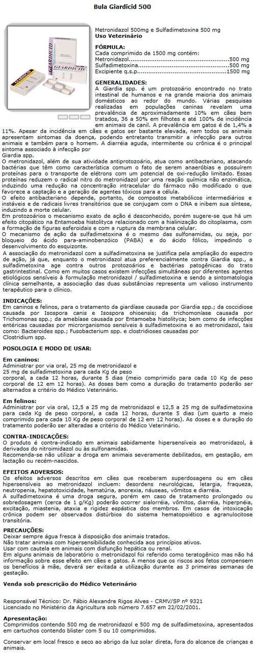 Antibiótico Giardicid 500mg - 5 comprimidos