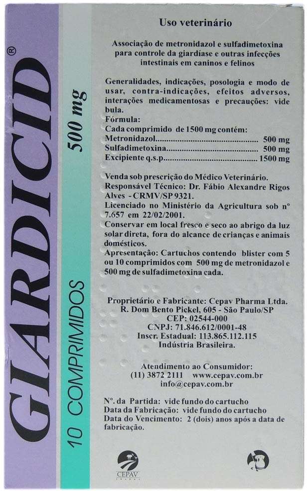 Antibiótico Giardicid 500mg - 10 comprimidos