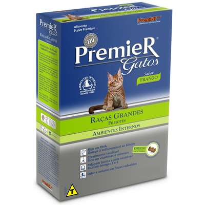 Ração Premier Pet Gatos Ambientes Internos Raças Grandes Filhotes Frango - 1,5kg
