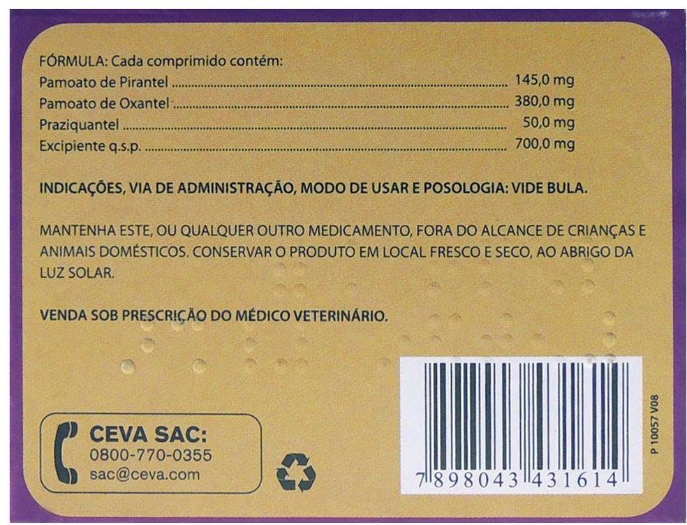 Vermifugo Ceva Petzi Plus 700 mg para Cães de 5 a 10Kg - 4 Comprimidos