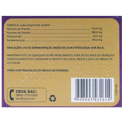 Vermifugo Ceva Petzi Plus 800mg para Cães de 5 a 10kg - 4 Comprimidos