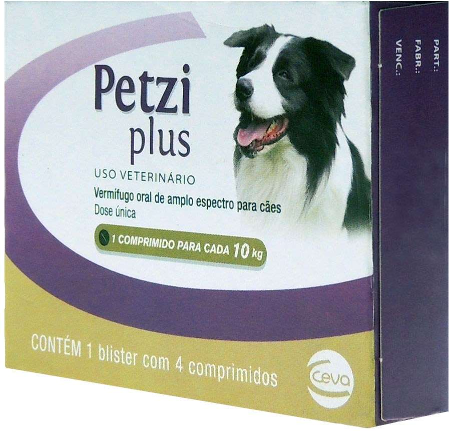 Vermifugo Ceva Petzi Plus 700 mg para Cães de 5 a 10Kg - 4 Comprimidos
