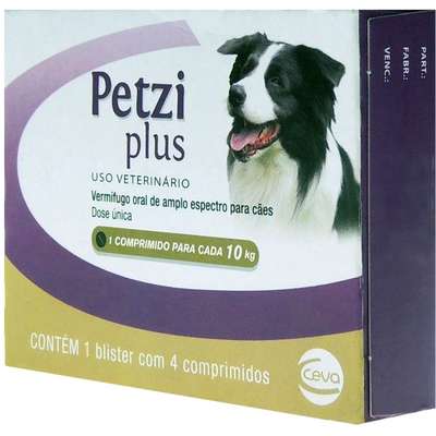 Vermifugo Ceva Petzi Plus 800mg para Cães de 5 a 10kg - 4 Comprimidos