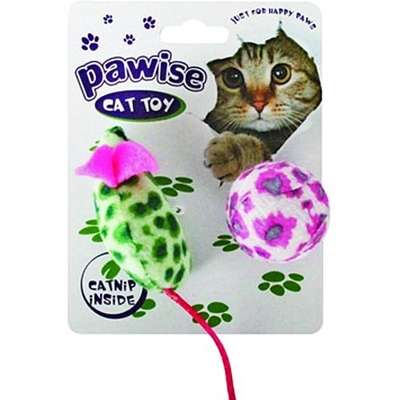 Brinquedo Pawise Rato de Pelúcia e Bola com Guizo e Catnip - Cores Variadas