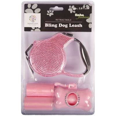 Kit Fashion Bling Dog Leash Fêmea - Rosa