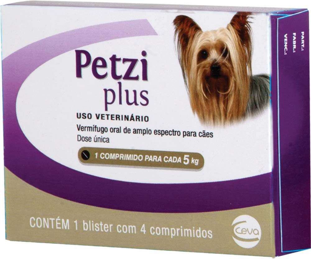 Vermifugo Ceva Petzi Plus 350 mg para Cães até 5Kg - 4 comprimidos