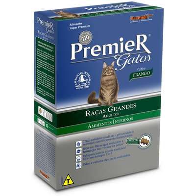 Ração Premier Pet Gatos Ambientes Internos Raças Grandes Adultos Frango - 1,5kg