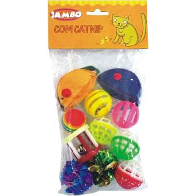 Brinquedo Jambo Ratinhos Coloridos e Sinos para Gatos - 11 Unidades