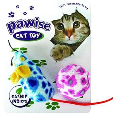 Brinquedo Pawise Rato de Pelúcia e Bola com Guizo e Catnip - Cores Variadas