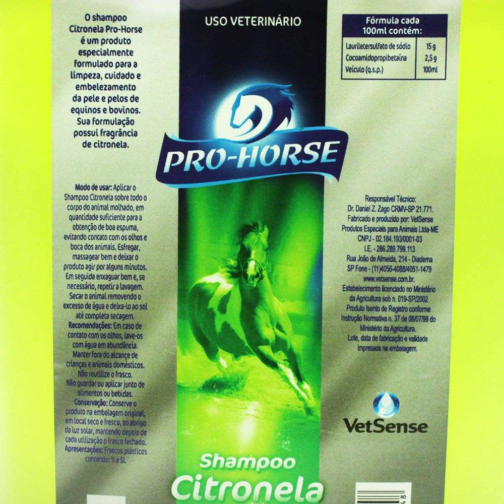 Shampoo Pro Horse Citronela - 5 Litros