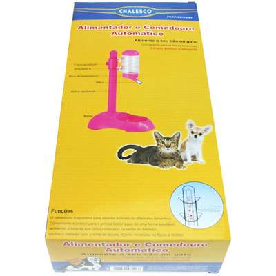 Bebedouro Chalesco com Suporte e Comedouro - Rosa