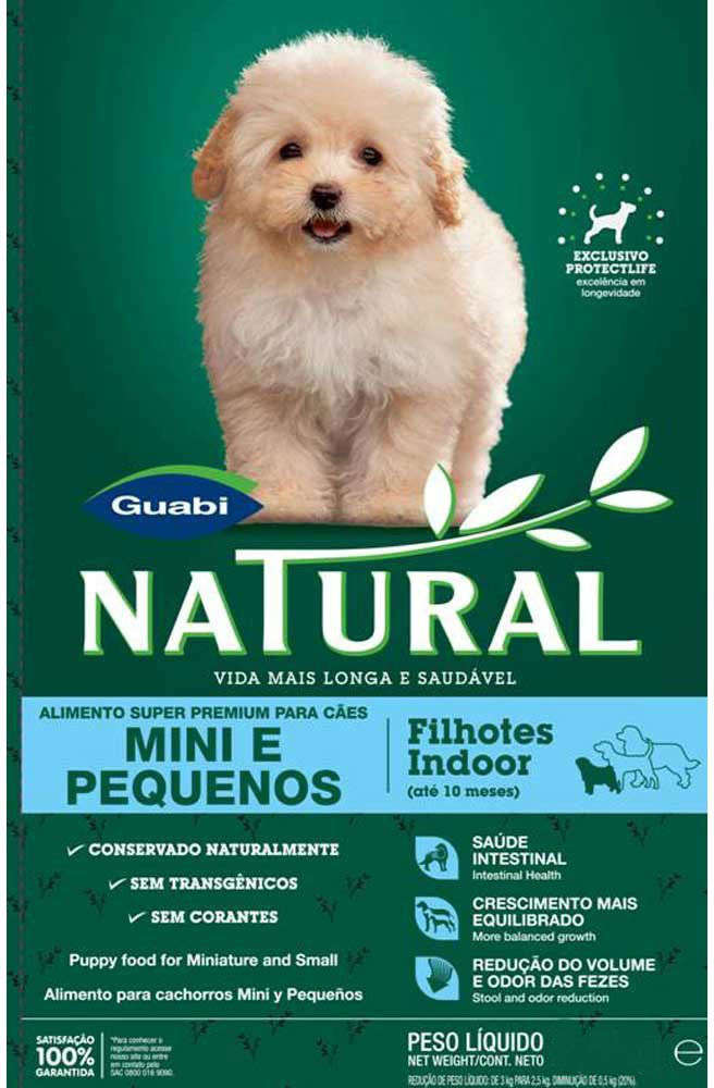 Ração Guabi Natural Raças Mini e Pequenas Ambientes Internos para Cães Filhotes - 1Kg