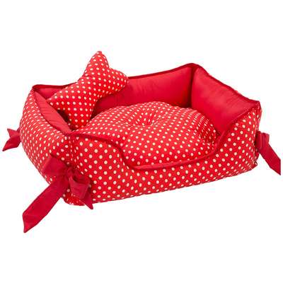 Cama Retangular Baw Waw para Cães Vermelho com Poá Branco
