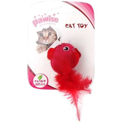 Brinquedo Pawise Pássaro com Pena e Catnip - Vermelho