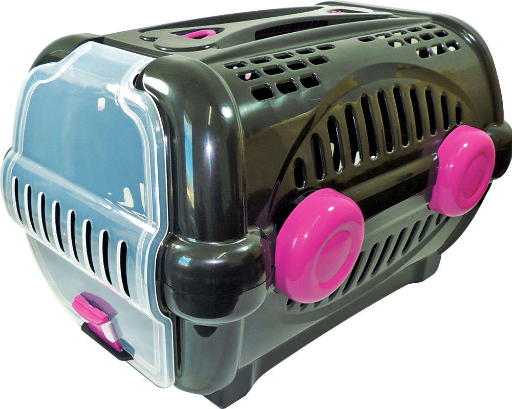 Caixa de Transporte Furacão Pet Luxo Preto com Rosa - Tam. 03