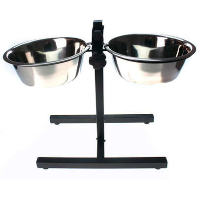 Comedouro Chalesco Duplo Ajustável de Inox - 2 Litros