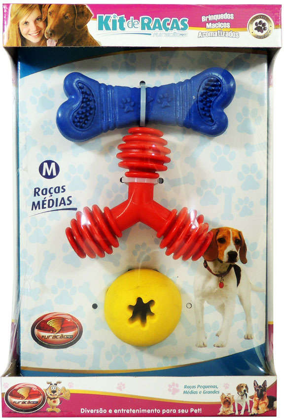 Kit de Brinquedos Furacão Pet para Raças Médias - Tam. Único