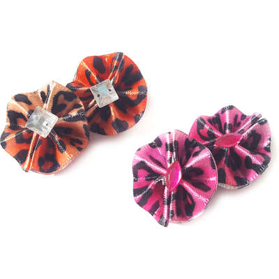 Laço Pickorruchos Pompom Onça Rosa e Laranja