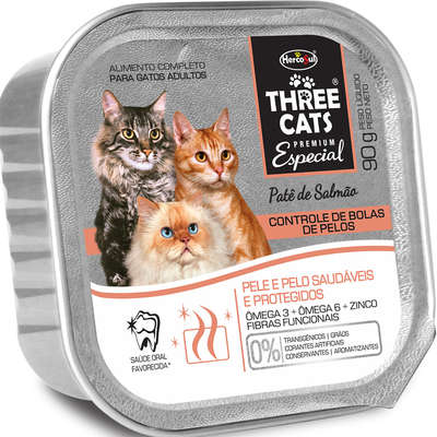 Pate Threecats Premium Especial Salmão Controle de Bola de Pelos para Gatos Adultos