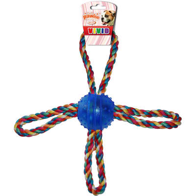 Brinquedo Pawise Bola de Borracha Dura com Corda 4 Pontas - Azul