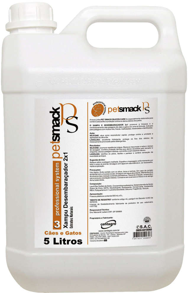 Shampoo e Condicionador Desembaraçador Centagro Pet Smack para Cães e Gatos - 5 litros