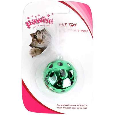 Brinquedo Bola Pawise Metálica Verde com Pluma para Gatos