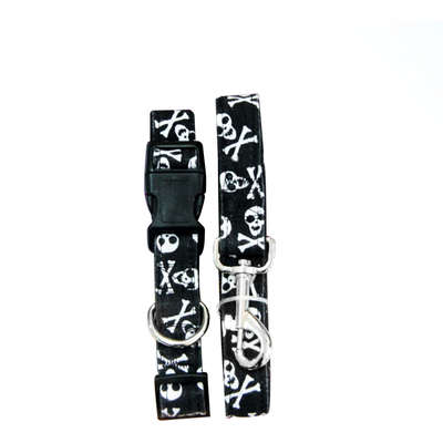 Conjunto Coleira + Guia Caveira