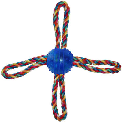 Brinquedo Pawise Bola de Borracha Dura com Corda 4 Pontas - Azul