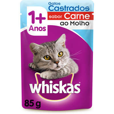 Ração Whiskas Sachê Sabor Carne ao Molho para Gatos Castrados