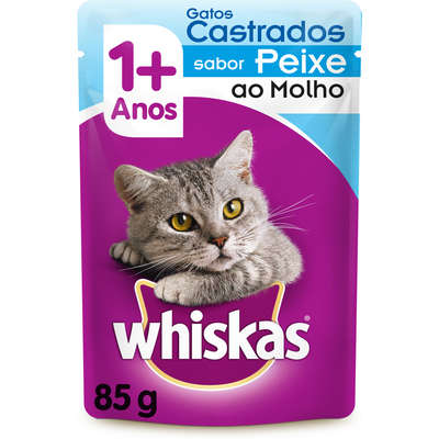 Ração Whiskas Sachê Sabor Peixe ao Molho para Gatos Castrados