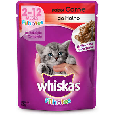 Ração Whiskas Sachê Carne para Gatos Filhotes