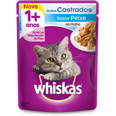 Ração Whiskas Sachê Sabor Peixe ao Molho para Gatos Castrados	