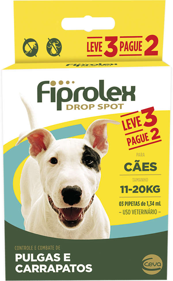 Antipulgas e Carrapatos Ceva Fiprolex Drop Spot de 1,34 mL para Cães de 11 a 20Kg - 3 Caixas (3 Pipetas)