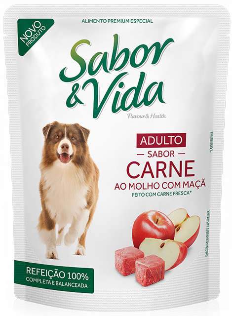 Ração Guabi Sabor e Vida Sachê Carne ao Molho com Maçã para Cães Adultos - 100 g