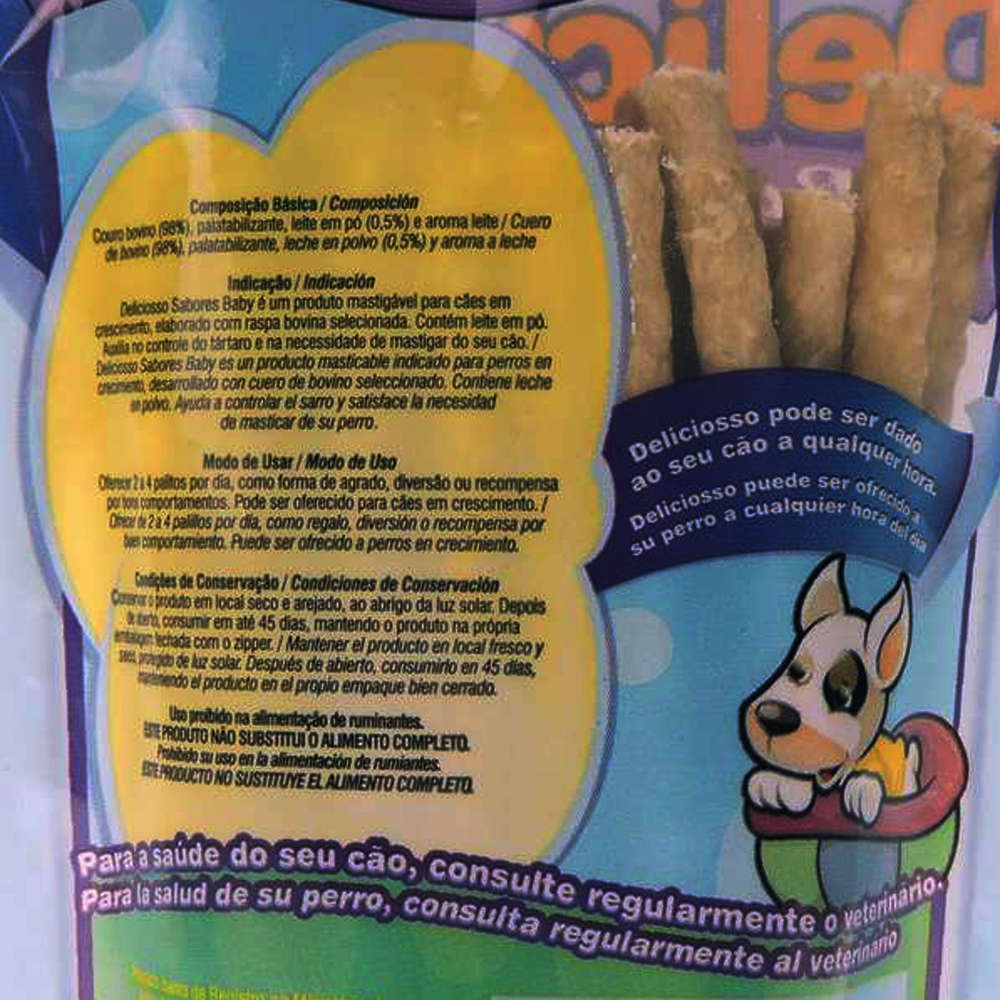 Osso Deliciosso Baby Palito Fino Leite para Cães Filhotes - 100 g