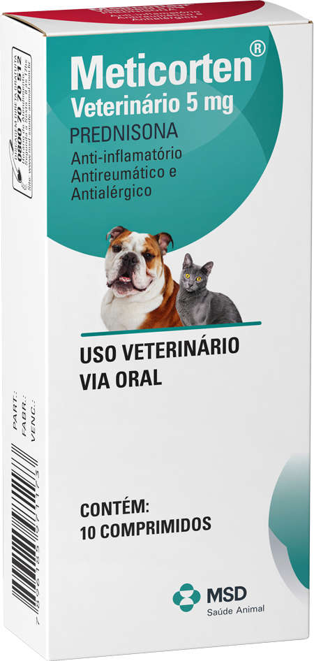 Anti-Inflamatório MSD Meticorten Vet de 10 Comprimidos para Cães e Gatos - 5 mg