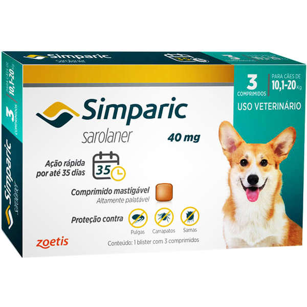 Menor preço em Simparic para Cães de 10,1 a 20 Kg (40 mg) - Antipulgas