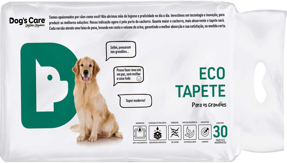 Tapete Higiênico Dog's Care Descartável Eco Grande Porte - 30 Unidades