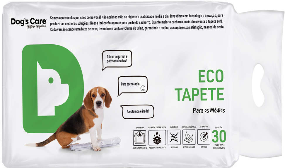 Tapete Higiênico Dog's Care Descartável Eco Médio Porte - 30 Unidades