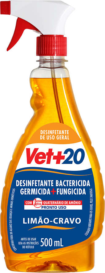 Desinfetante Vet + 20 Concentrado Limão e Cravo Pronto Uso para Cães e Gatos - 500 mL