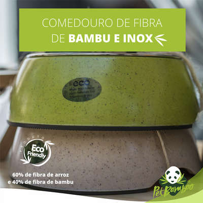 Bebedouro e Comedouro PetBamboo de Fibra de Bambu Natural e Inox