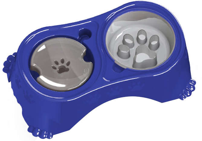Comedouro Pet Injet Postura Correta Pelos Longos + Coma Melhor Azul - Tam. P