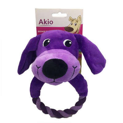 Brinquedo Akio Pelúcia com Squeaker Cão Roxo com Corda