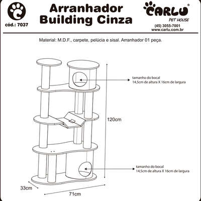 Brinquedo Arranhador Carlu Pet House Building Cinza