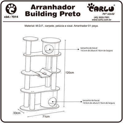 Brinquedo Arranhador Carlu Pet House Building Preto