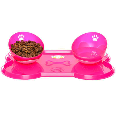Kit Truqys Pets Jogo Americano Osso + 02 Comedouros Inclinados - Rosa