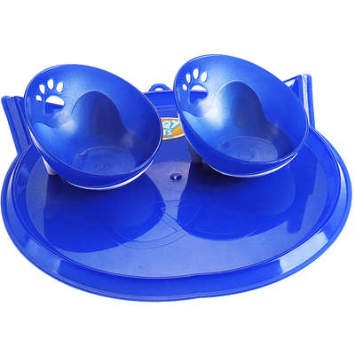 Kit Truqys Pets Jogo Americano Gato + 02 Comedouros Inclinados - Azul