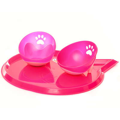 Kit Truqys Pets Jogo Americano Gato + 02 Comedouros Inclinados - Rosa