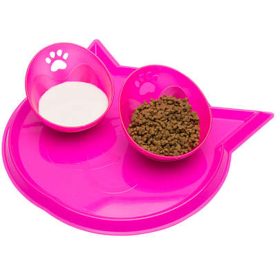 Kit Truqys Pets Jogo Americano Gato + 02 Comedouros Inclinados - Rosa