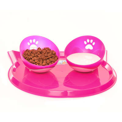 Kit Truqys Pets Jogo Americano Gato + 02 Comedouros Inclinados - Rosa